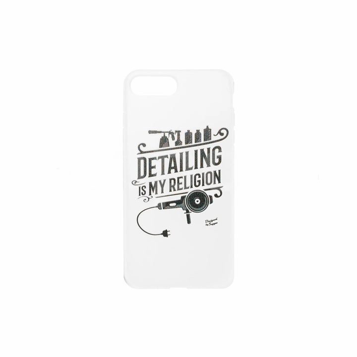 Cover Iphone 7/8 scritta Detailing My Religion con Lucidatrice e bottiglie - Prodotti per il Detailing e cura dell’auto