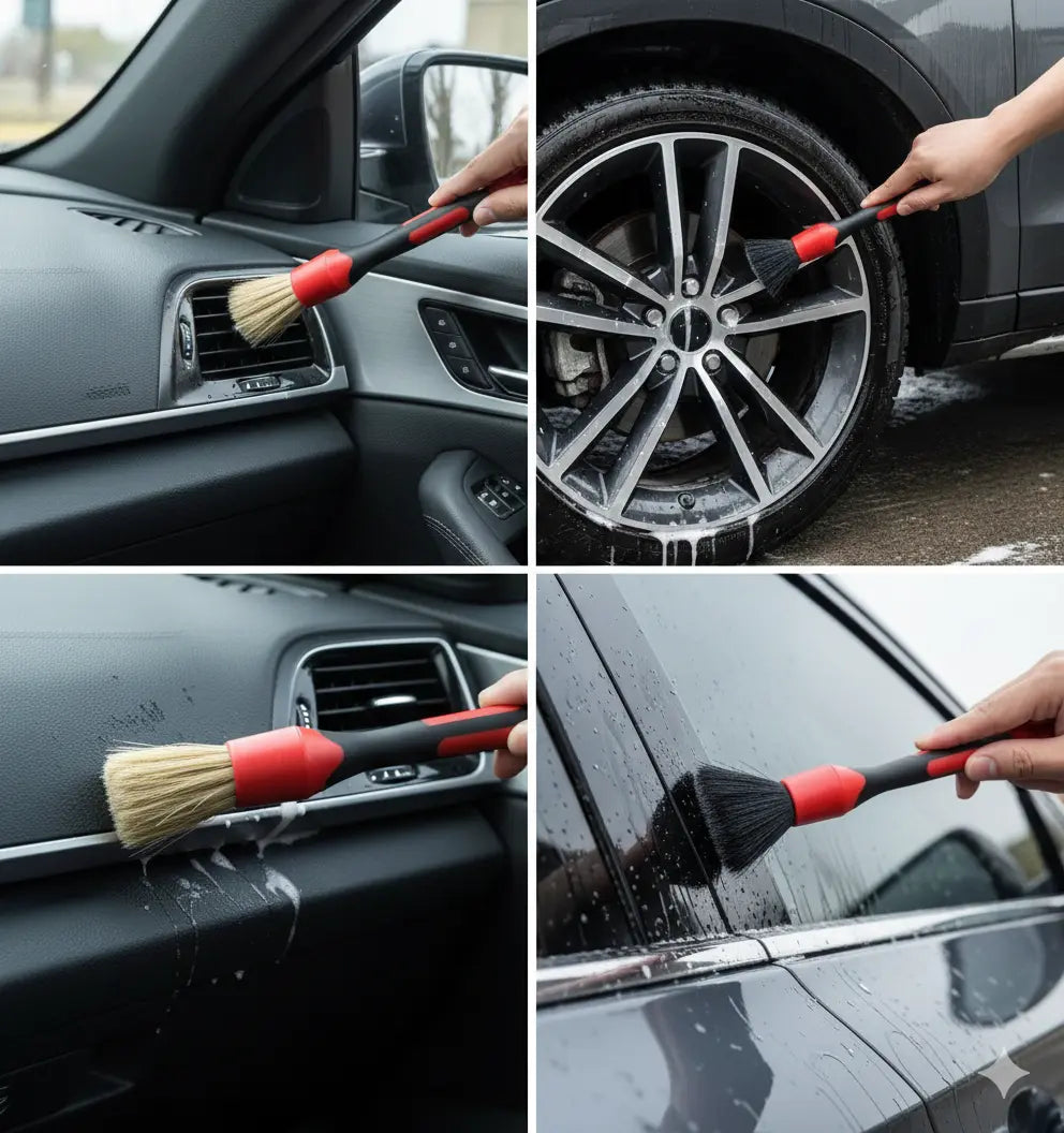Set Pennelli Pulizia Auto 5 Pezzi - Per Bocchette Aria, Cruscotto E Interni Set Pennelli Pulizia Auto 5 Pezzi - Per Bocchette Aria, Cruscotto E Interni