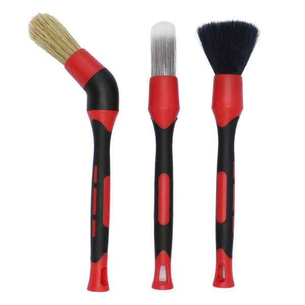Set di 3 pennelli per dettagli auto, morbidi peli di cinghiale e dettagli, senza graffi, in microfibra, kit per pulizia cruscotto, prese d'aria, emblemi, vano motore, ruote