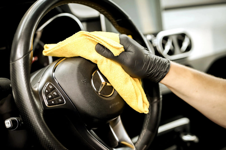 UltraCoat Yellow Bahama — panno microfibra interni auto, vista dettaglio