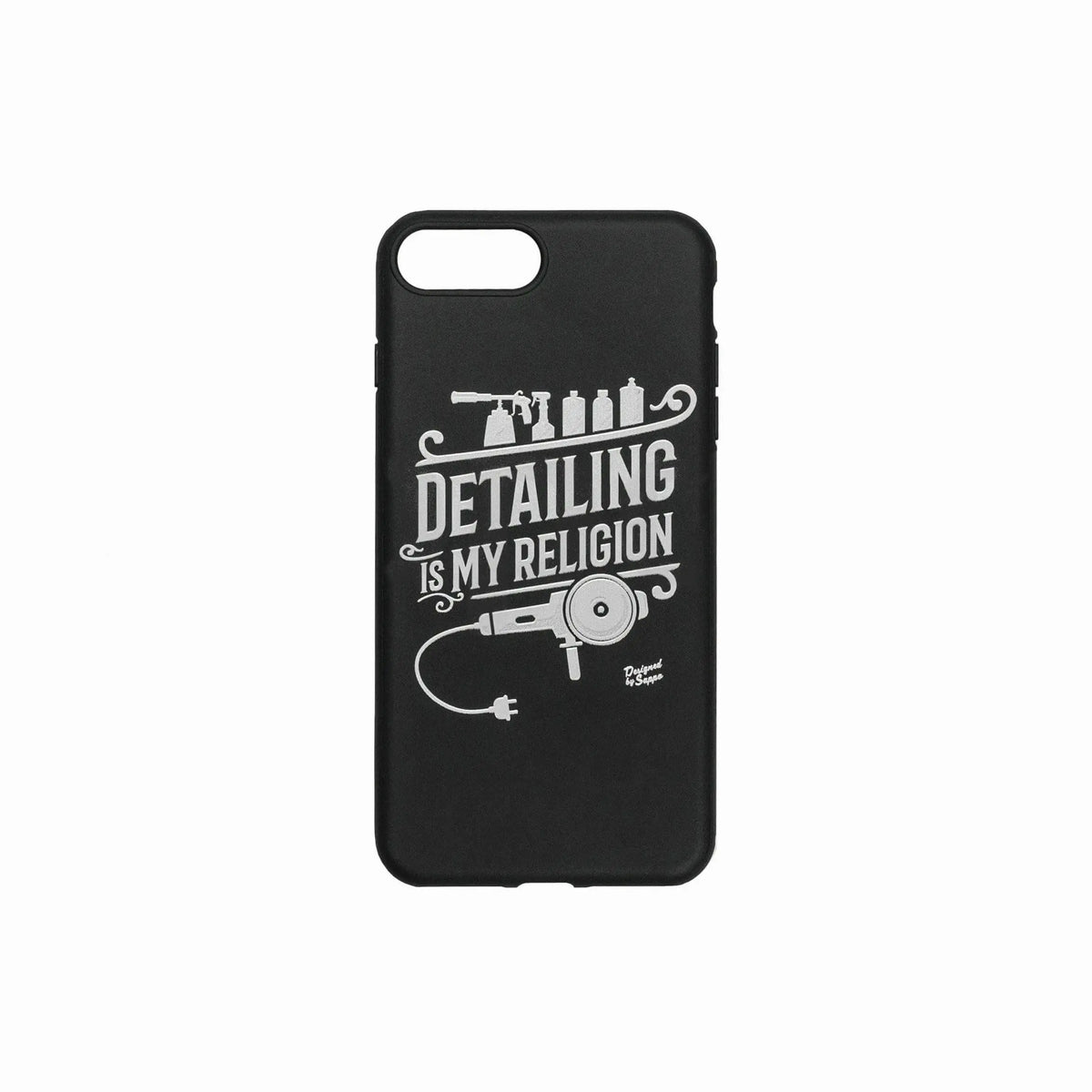 Cover Iphone 7/8 scritta Detailing My Religion con Lucidatrice e bottiglie - Prodotti per il Detailing e cura dell’auto